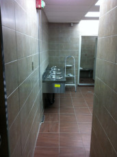 Complete Renovated industrial washroom_ Tiling wasroom shower,  washroom floor, faucet, spout stainless steele bench, ceiling urinals 20